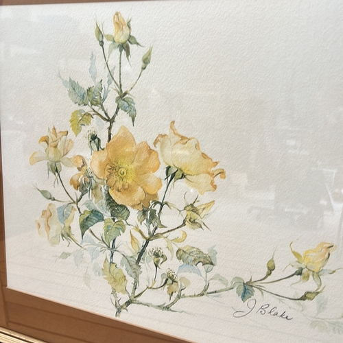 176 - Pair of watercolor floral prints, each featuring delicate yellow blossoms. Signed by J. Blake artist... 