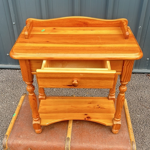 368 - Small pine side table with turned legs and a single drawer together with a Vintage Cane Frame suit c... 