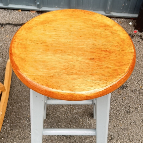 105 - Wooden stool with a round seat and painted legs. Simple, functional design. along with a Large Pine ... 