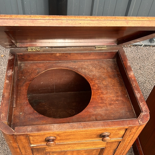 98 - An Antique wooden cabinet wash stand and a wooden pine Bedside cabinmet crafted from warm-toned wood... 