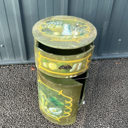 60 - Hand-painted vintage wooden cabinet with fruit still life motifs. Circular design, hinged door and s... 