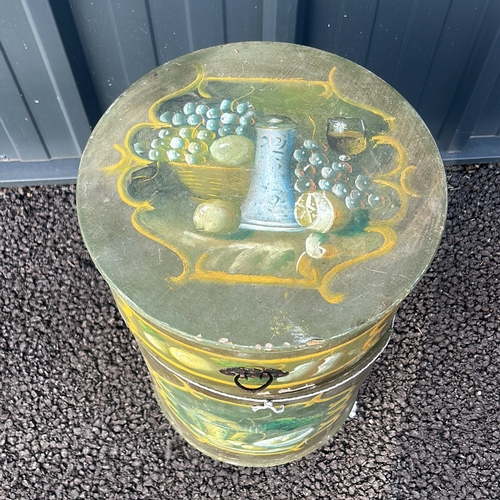 60 - Hand-painted vintage wooden cabinet with fruit still life motifs. Circular design, hinged door and s... 