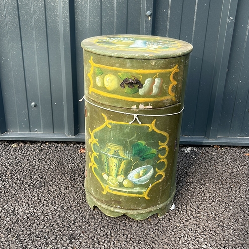 60 - Hand-painted vintage wooden cabinet with fruit still life motifs. Circular design, hinged door and s... 