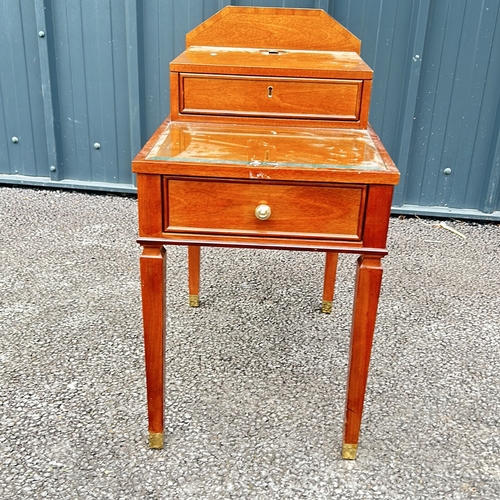 68 - Mid-Century Modern Decca telephone table, mahogany construction, featuring a pull-out drawer.