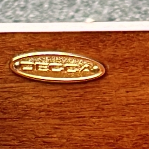 68 - Mid-Century Modern Decca telephone table, mahogany construction, featuring a pull-out drawer.