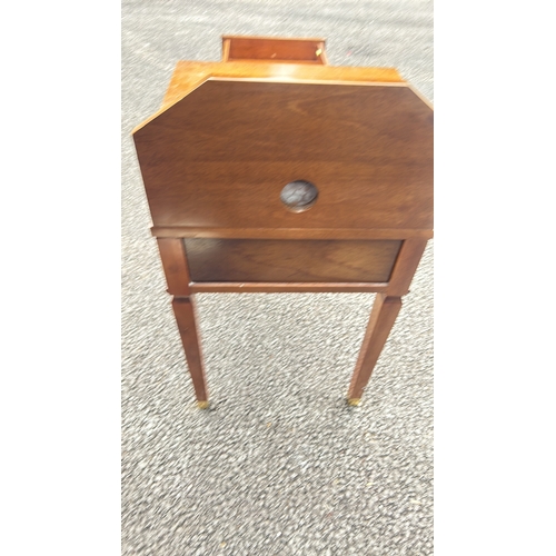 68 - Mid-Century Modern Decca telephone table, mahogany construction, featuring a pull-out drawer.