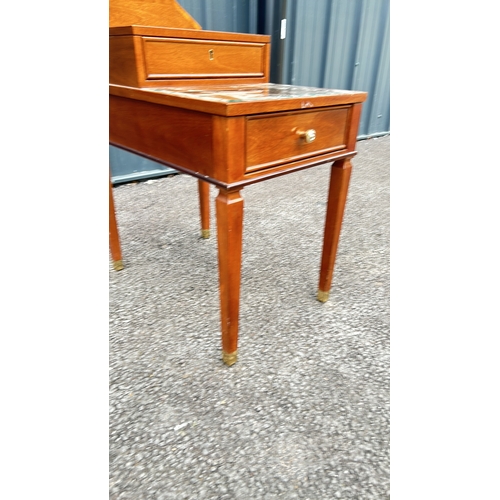 68 - Mid-Century Modern Decca telephone table, mahogany construction, featuring a pull-out drawer.