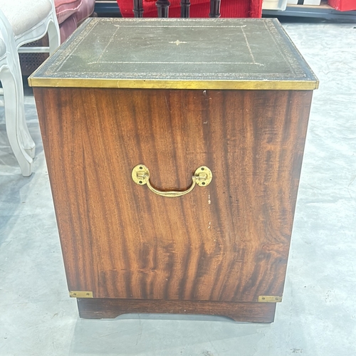 78 - Reprodux by Bevan Funnell Ltd mahogany side table with embossed leather top, crafted in England, fea... 