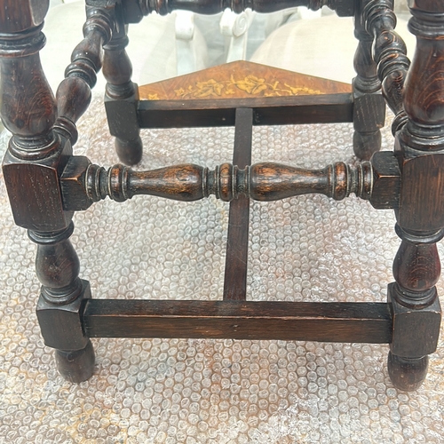 79 - Antique wooden side table, oak, featuring turned legs and stretcher. Victorian period design element... 