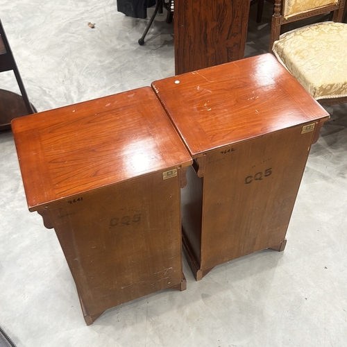 82 - Pair of vintage wooden CONSORZIO MOBILI FURNITURE pedestals with rich cherry finish, featuring decor... 