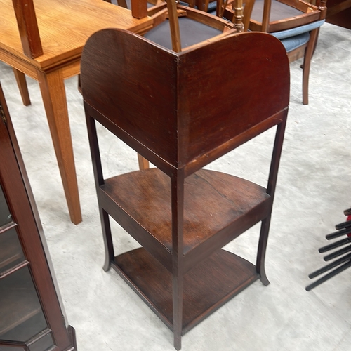 83 - Antique Wooden Corner Wooden Wash stand and two Corner display cabinet set in oak and glass with geo... 