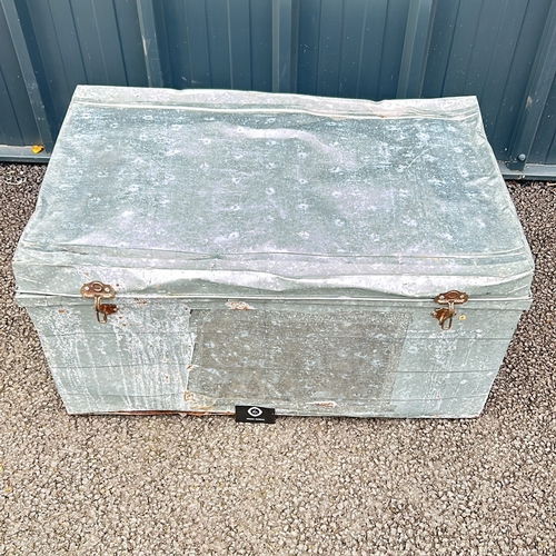 197 - Very Large Galvanized metal storage trunk with latches features weathered patina and secure closures... 