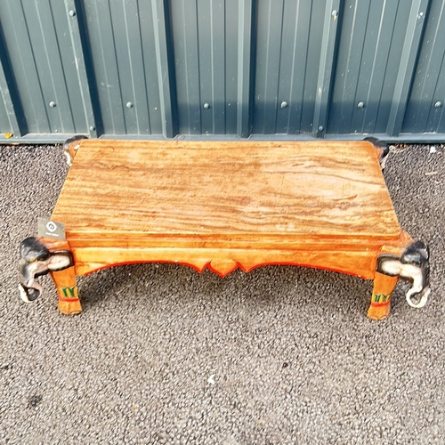 92 - Hand-carved Indian Hardwood wooden low table with intricate elephant head motifs on each corner. - I... 