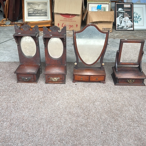 97 - Set of four Antique  mahogany table top candle mirrors featuring decorative brass handles.