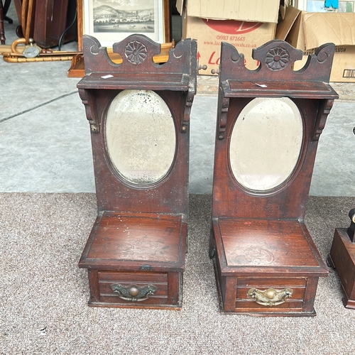 97 - Set of four Antique  mahogany table top candle mirrors featuring decorative brass handles.