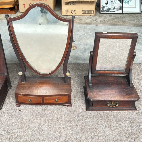 97 - Set of four Antique  mahogany table top candle mirrors featuring decorative brass handles.