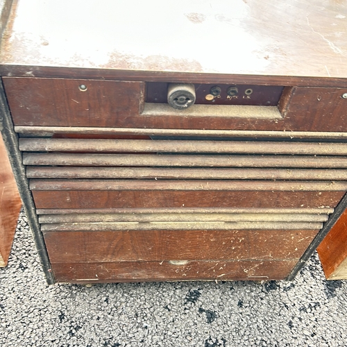 364 - Vintage wooden radiogram unit, featuring mid-century design elements. It includes a central unit wit... 