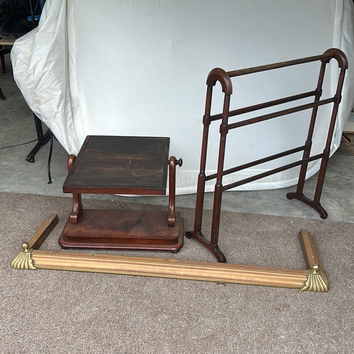 108 - Victorian mahogany dressing table mirror with tilting feature, accompanied by a wooden towel rack an... 