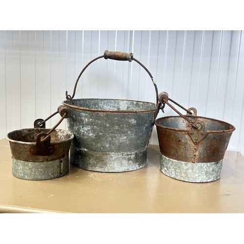 56 - 3 small galvanised metal buckets/planters. Approx dimension of largest