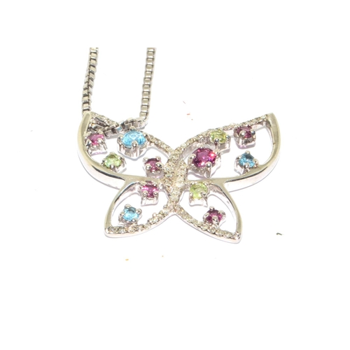 37 - Diamond/natural gemset 925 silver Butterfly pendant