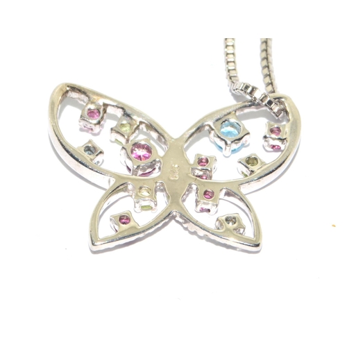 37 - Diamond/natural gemset 925 silver Butterfly pendant