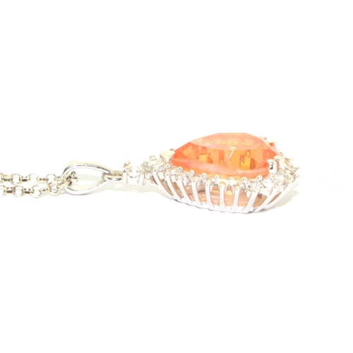 49 - Padparadscha topaz 925 silver pear cut pendant