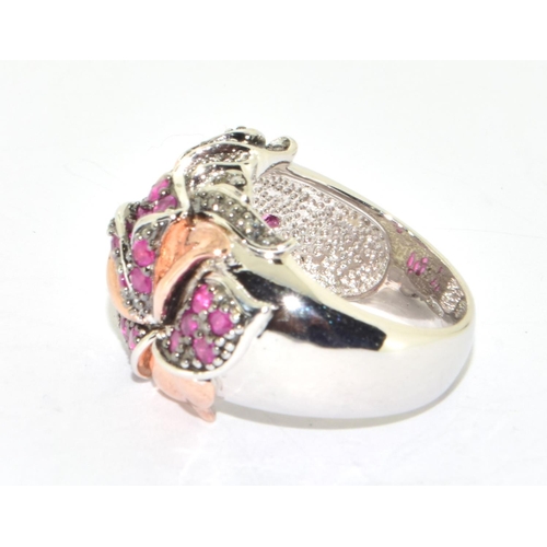 77 - Ruby /Black diamond rose gold/silver ring size N