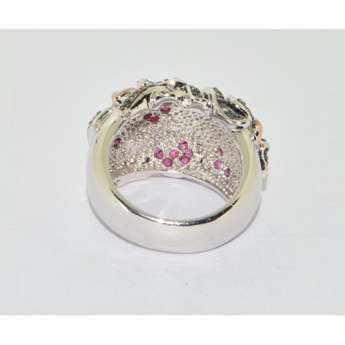 77 - Ruby /Black diamond rose gold/silver ring size N