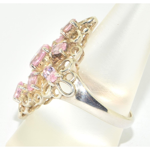 97 - Large pink gemstone 925 silver Marquise ring size T