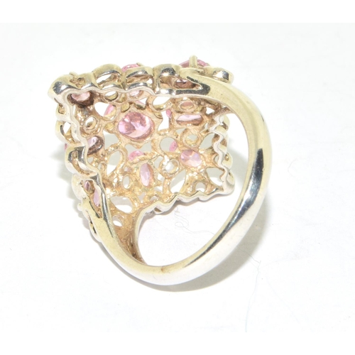 97 - Large pink gemstone 925 silver Marquise ring size T