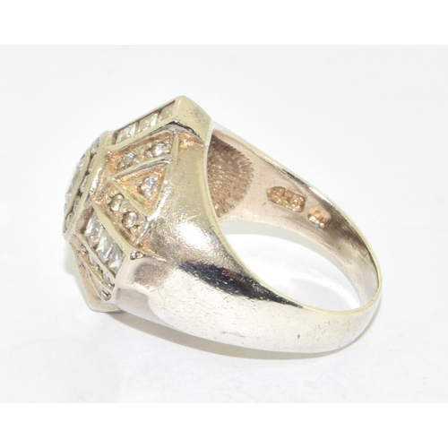 222 - Art Deco inspired 925 silver bombe ring size S