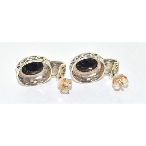 267 - Facetted black spinnel 925 silver marcasite earrings