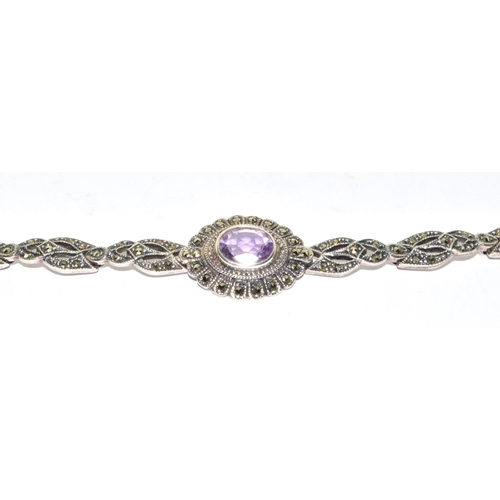 279 - Superb Amethyst silver marcasite vintage bracelet