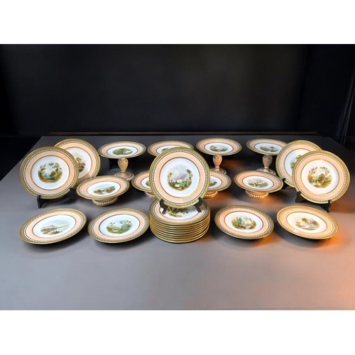 299 - A large Victorian 26pc hand painted Dessert service. Includes 4 large Tazza's, 4 smaller Tazza's and... 