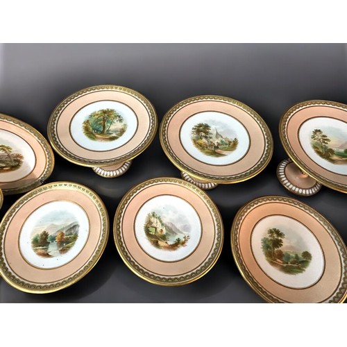 299 - A large Victorian 26pc hand painted Dessert service. Includes 4 large Tazza's, 4 smaller Tazza's and... 