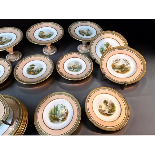 299 - A large Victorian 26pc hand painted Dessert service. Includes 4 large Tazza's, 4 smaller Tazza's and... 