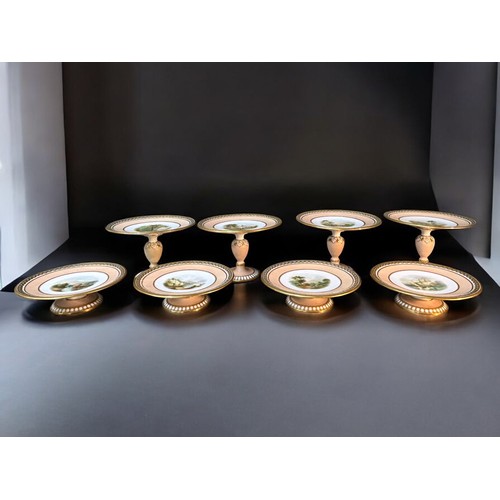 299 - A large Victorian 26pc hand painted Dessert service. Includes 4 large Tazza's, 4 smaller Tazza's and... 