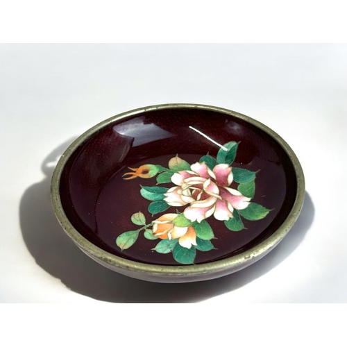 29 - A Japanese Ginbari cloisonne decorated dish.Meiji / Taisho period.Enamels decorated with blossoming ... 