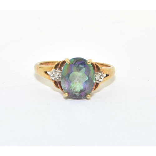 16 - 9ct gold ladies large set Mystic Topaz and Diamond ring size O