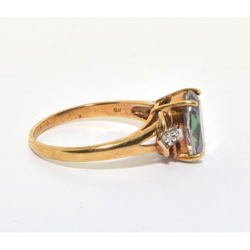 16 - 9ct gold ladies large set Mystic Topaz and Diamond ring size O