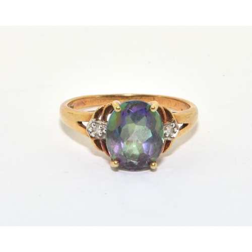 16 - 9ct gold ladies large set Mystic Topaz and Diamond ring size O