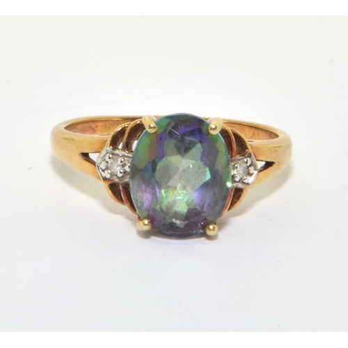 16 - 9ct gold ladies large set Mystic Topaz and Diamond ring size O