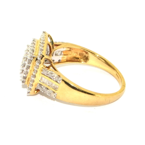 316 - 9ct gold ladies Diamond Square shape halo statement ring with Diamonds to the shaft with approx 1.00... 