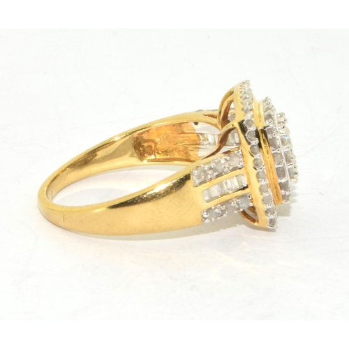 316 - 9ct gold ladies Diamond Square shape halo statement ring with Diamonds to the shaft with approx 1.00... 