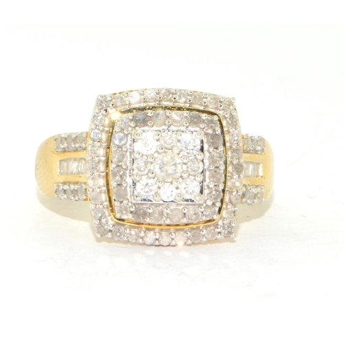 316 - 9ct gold ladies Diamond Square shape halo statement ring with Diamonds to the shaft with approx 1.00... 