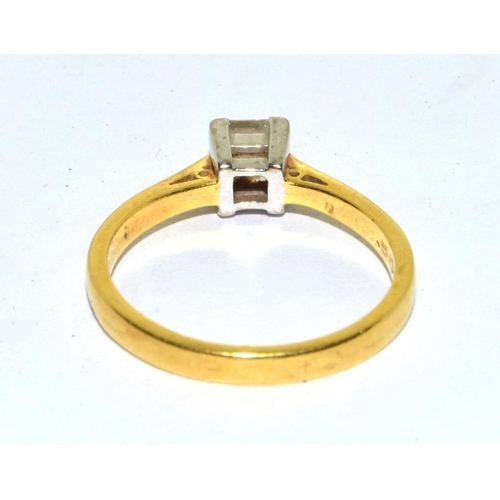 326 - 18ct gold ladies square set emerald cut  Diamond solitaire ring hall marked in ring as 0.50ct s... 