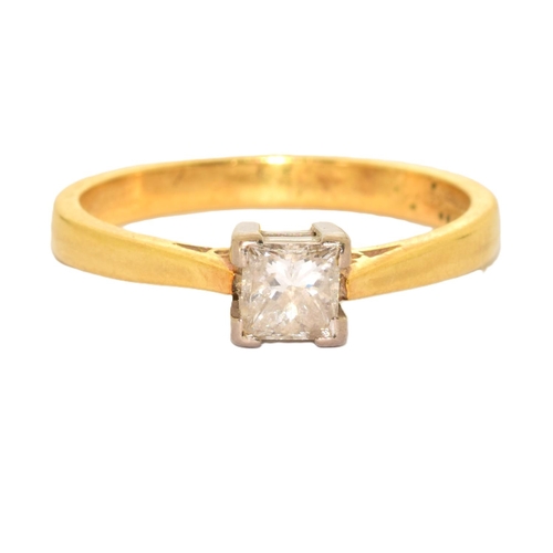 326 - 18ct gold ladies square set emerald cut  Diamond solitaire ring hall marked in ring as 0.50ct s... 