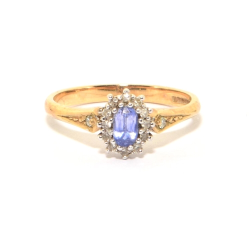 41 - 9ct gold ladies Diamond and Tanzanite  cluster ring size N