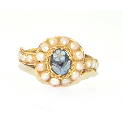 68 - 15ct gold vintage Edwardian Pearl with carved Cameo centre stone ring size K