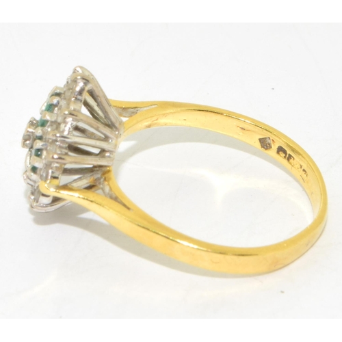 91 - 18ct gold ladies Emerald and Diamond Diamond shape ring size M